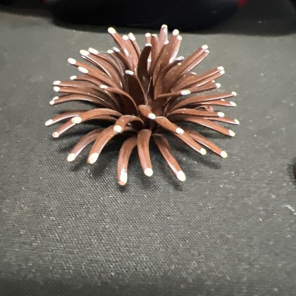 Vintage Brown Enamel Metal 3D 2" Sea Urchin Flower or Firework Brooch Pin